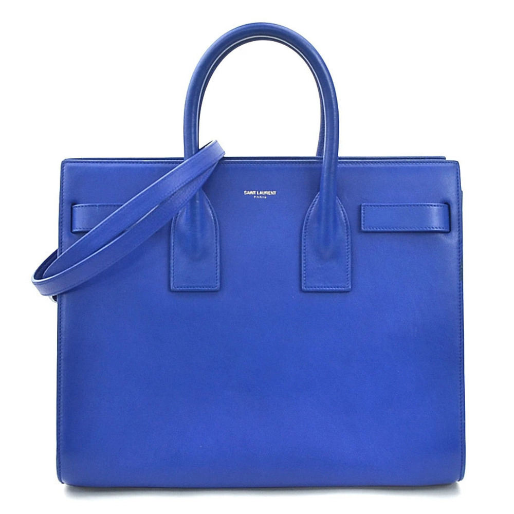 Saint Laurent 2way Shoulder Bag Sac de Jour Leather Blue Gold